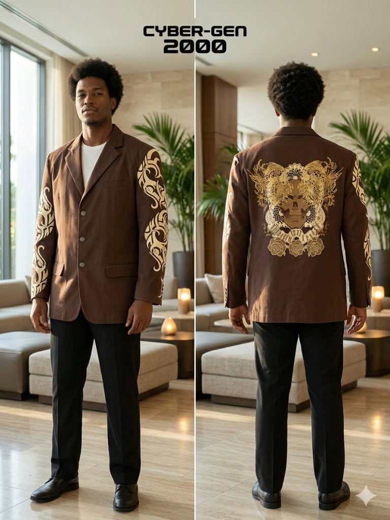 Brooklyn Express 1970 Brown Graphic Skull & Roses Men's Jacket Xxl